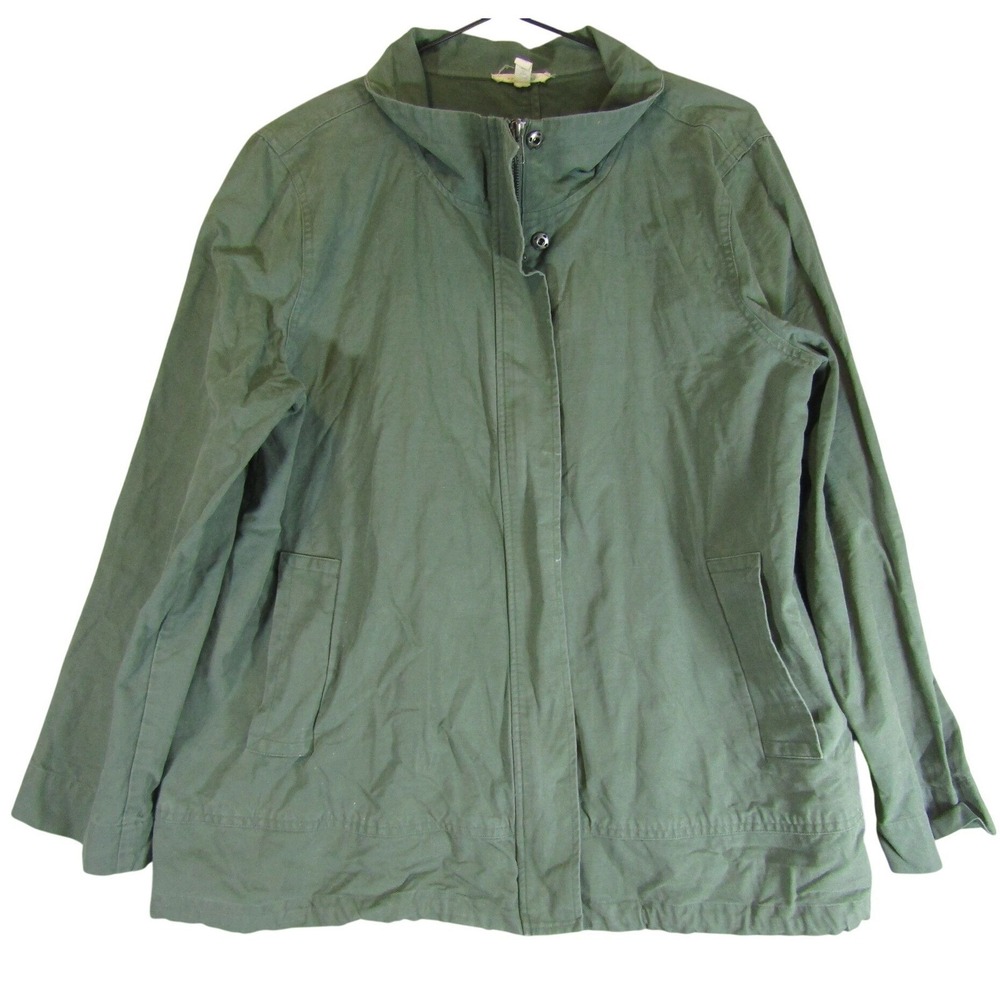 Eileen Fisher Utility Jacket Womens L Green Good Cotton Hemp Zip Funnel Neck